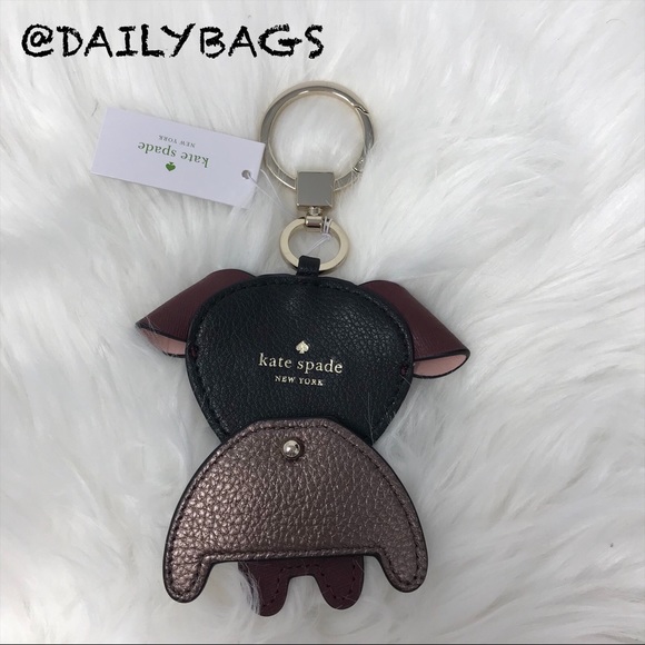 KATE SPADE DOG PUPPY FLORAL BROWN KEY CHAIN WHITE - Picture 4 of 5
